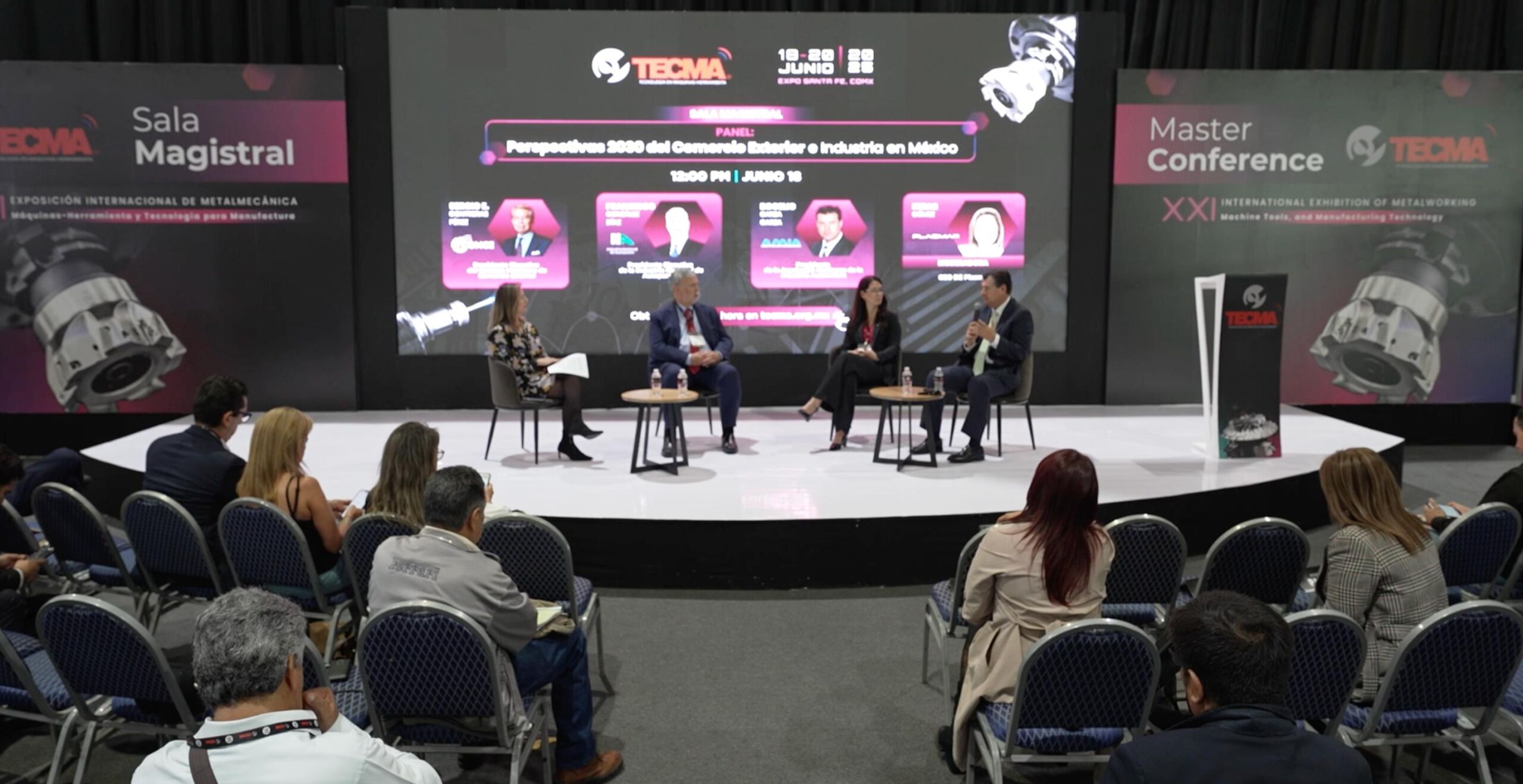 Contenido On Demand TECMA 2025 para Profesionales3 Panel “Perspectivas 2030 del Comercio Exterior e Industria en México” con líderes de COMCE, INA y AMIA, presentado por Itziar Gómez en TECMA 2025.